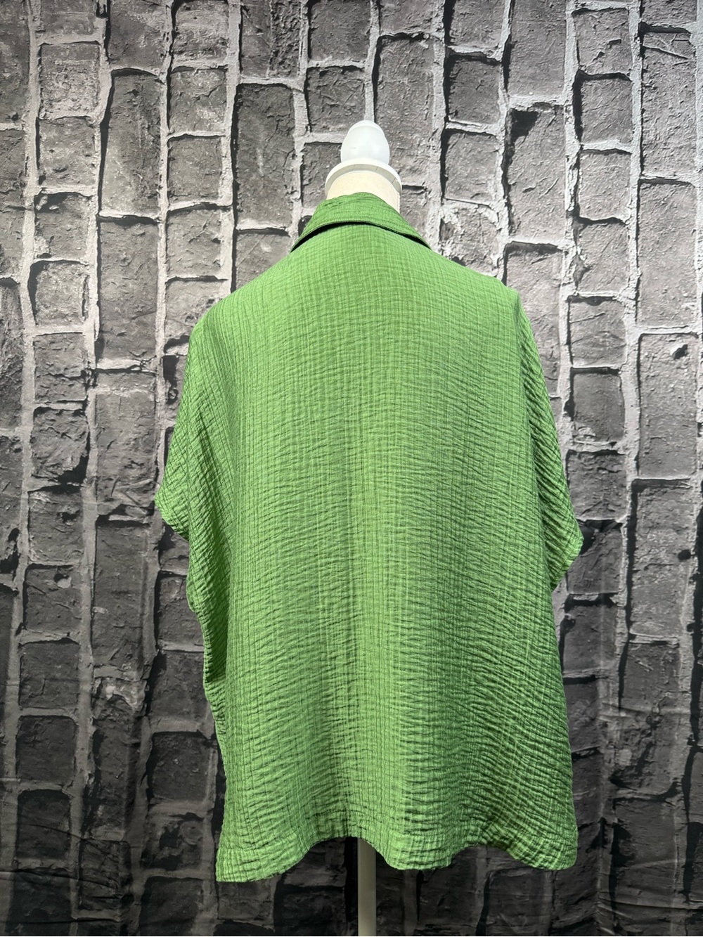 FRNCH Paris Green Crinkle Gauze Button Front Oversized Blouse Size Large - Picture 5 of 8